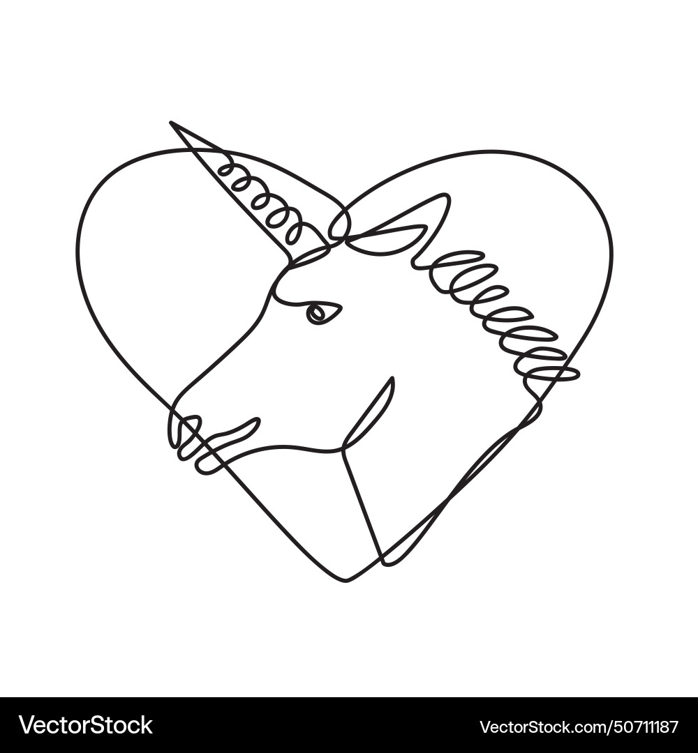 Head of unicorn inside heart shape continuous vector image