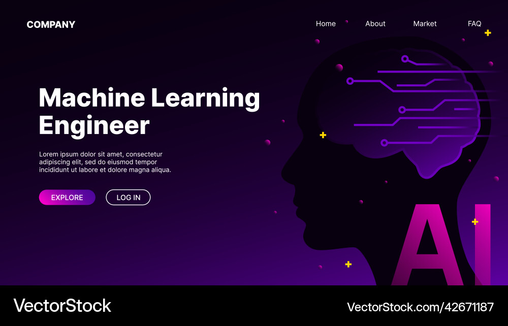 Machine learning engineer ai web landing page Machine learning engineer ai web landing page vector image