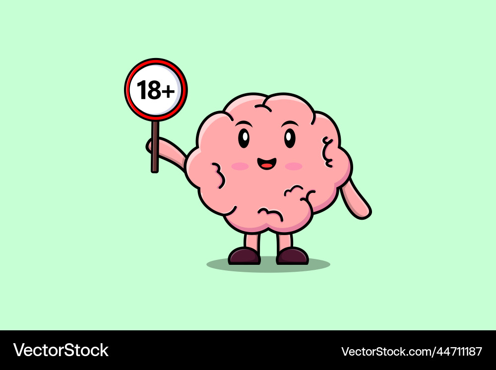 Niedliches Cartoon Gehirn mit 18 plus Schildbrett Niedliches Cartoon Gehirn mit 18 plus Schildbrett vektorbild