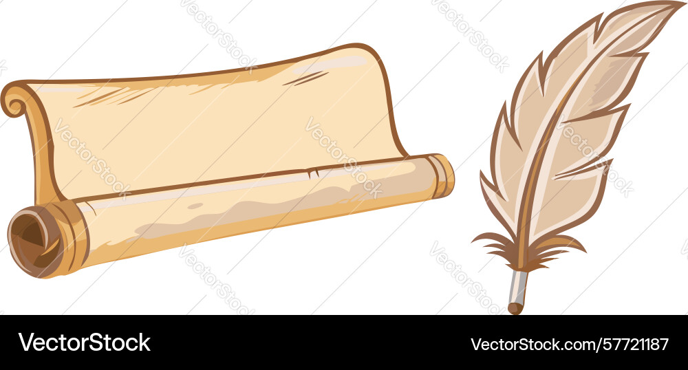 Outline of a rolled scroll and feather quill vector image