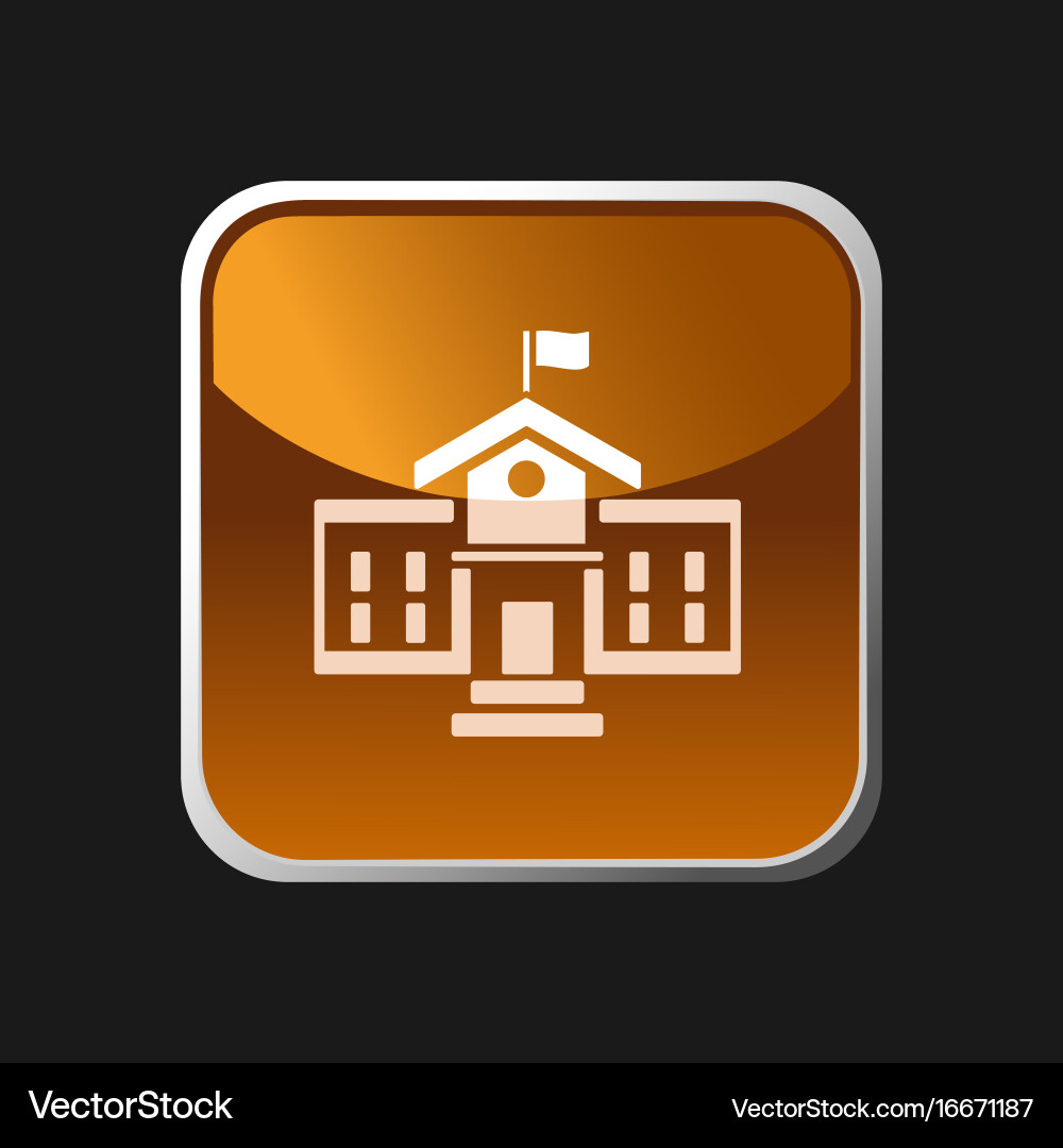 School building icon on a square button vector image