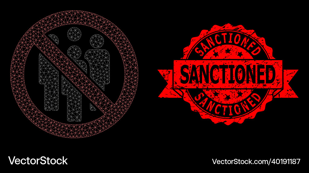 Scratched sanctioned stamp seal and web net Scratched sanctioned stamp seal and web net vector image