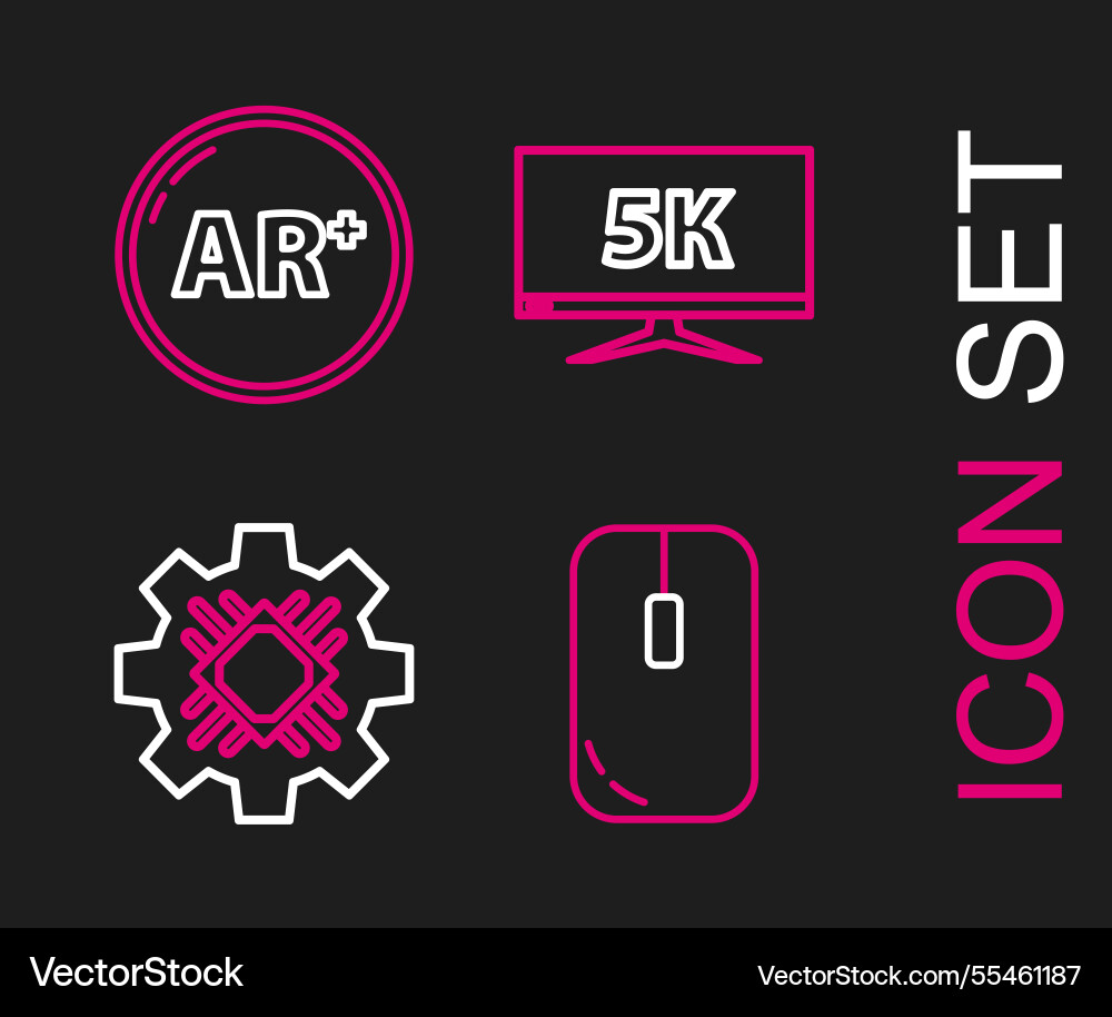 Set line computer mouse processor monitor display Set line computer mouse processor monitor display vector image