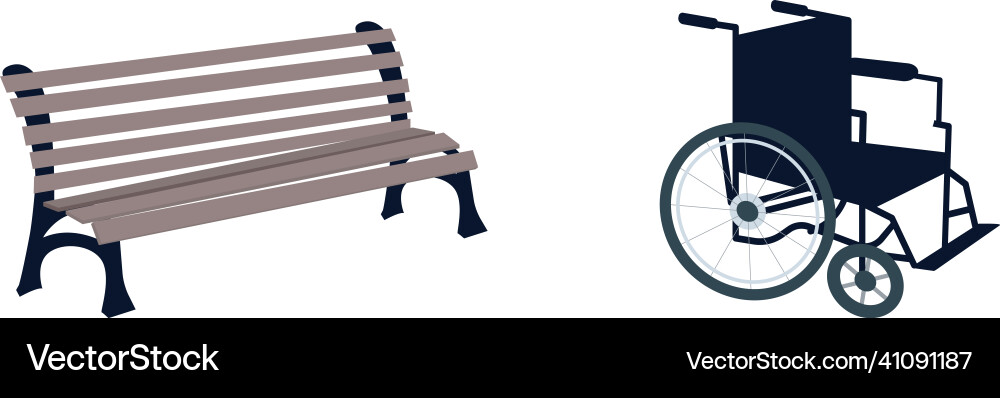 Wheelchair and bench flat color objects set Wheelchair and bench flat color objects set vector image