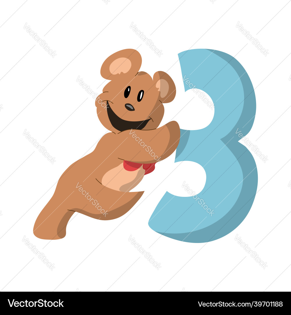 Bear number three flat design Vector Image