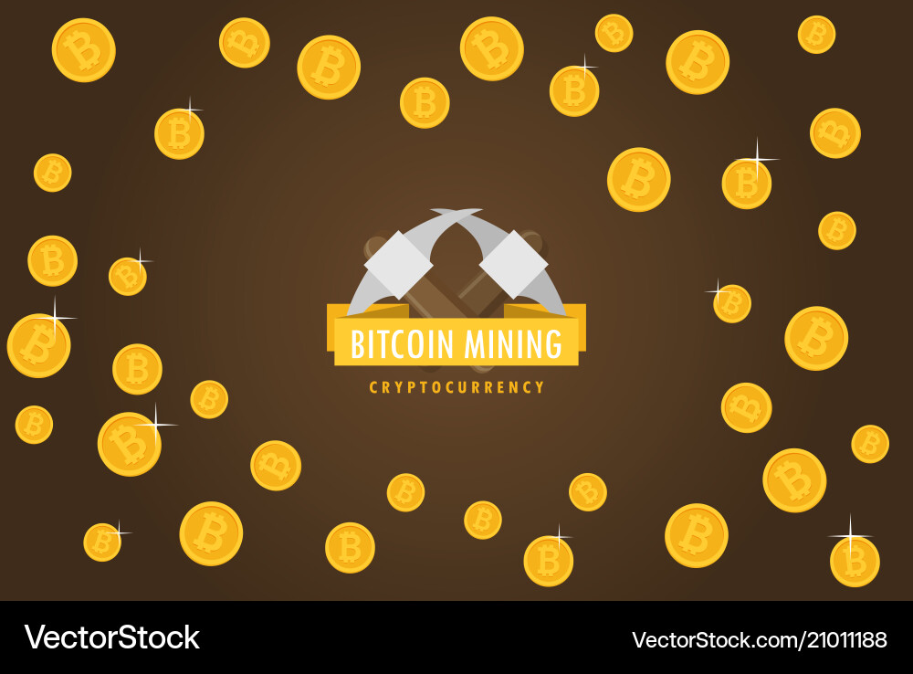 Bitcoin mining concept with pickaxe and coin flat vector image