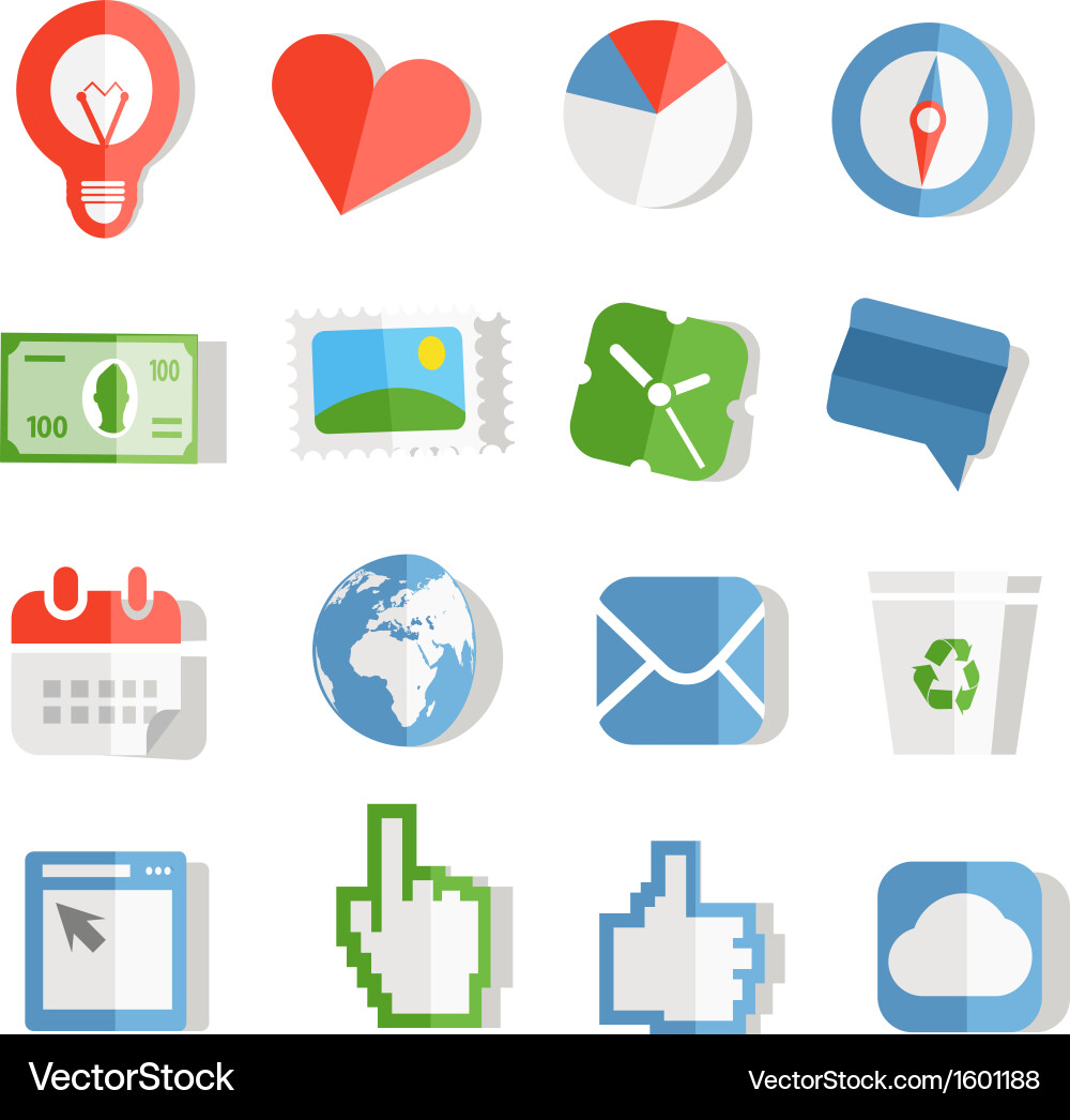 Collection of paper style color web icons vector image