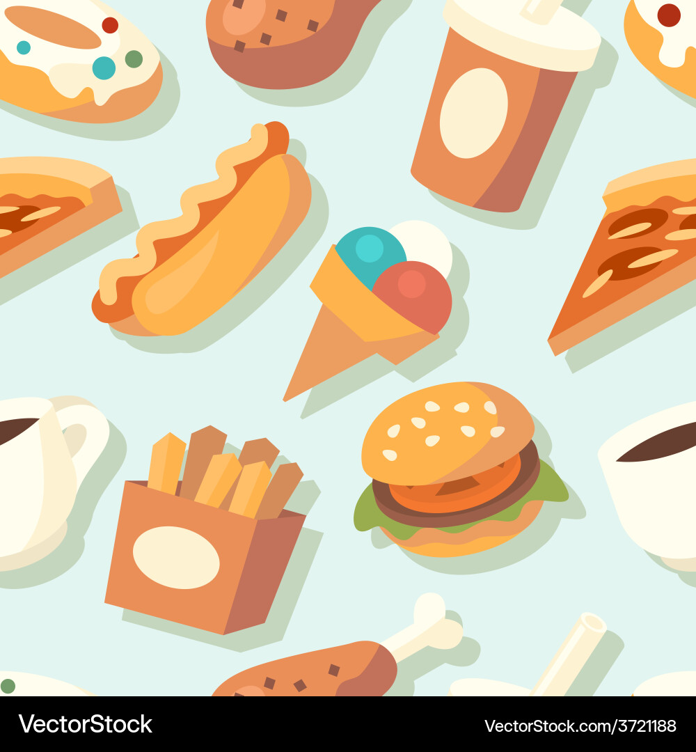 Fast Food Pattern - Seamless Icon Set Vector Image