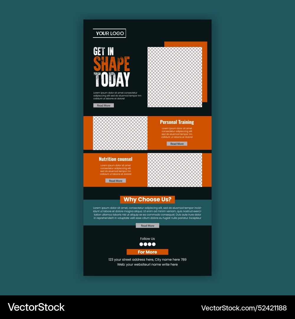 Gym fitness email newsletter template for online Gym fitness email newsletter template for online vector image