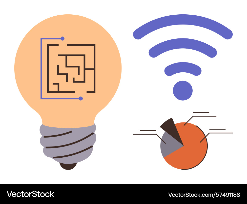 Lightbulb with digital circuit wireless signal Lightbulb with digital circuit wireless signal vector image