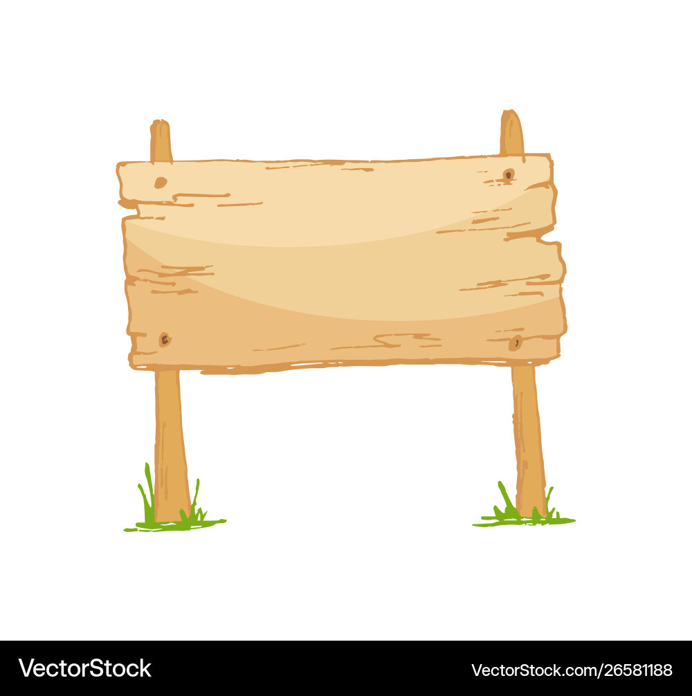 Old wooden blank cartoon sign board with grass Old wooden blank cartoon sign board with grass vector image