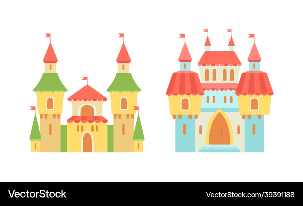 Princess castle and fortress with tall towers Princess castle and fortress with tall towers vector image