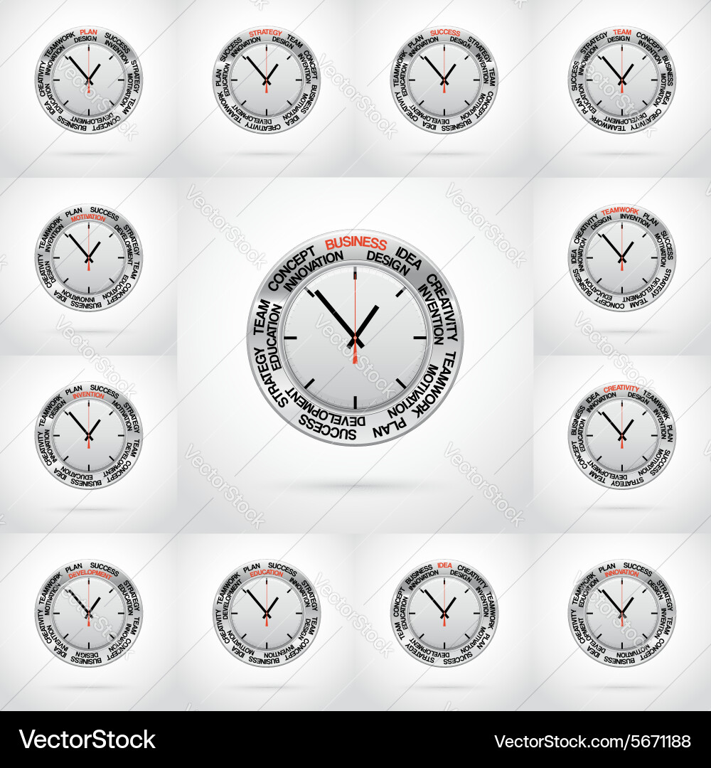 Set of clock red arrow specifies in a word Vector Image