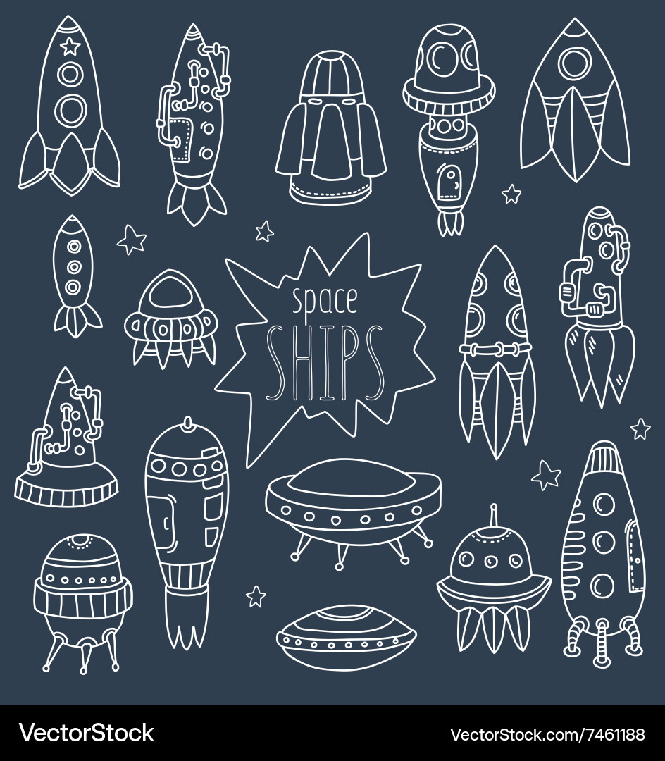 Set of spaceships pattern shuttles vector image