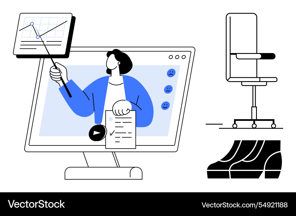 Virtual presentation with speaker pointing Virtual presentation with speaker pointing vector image