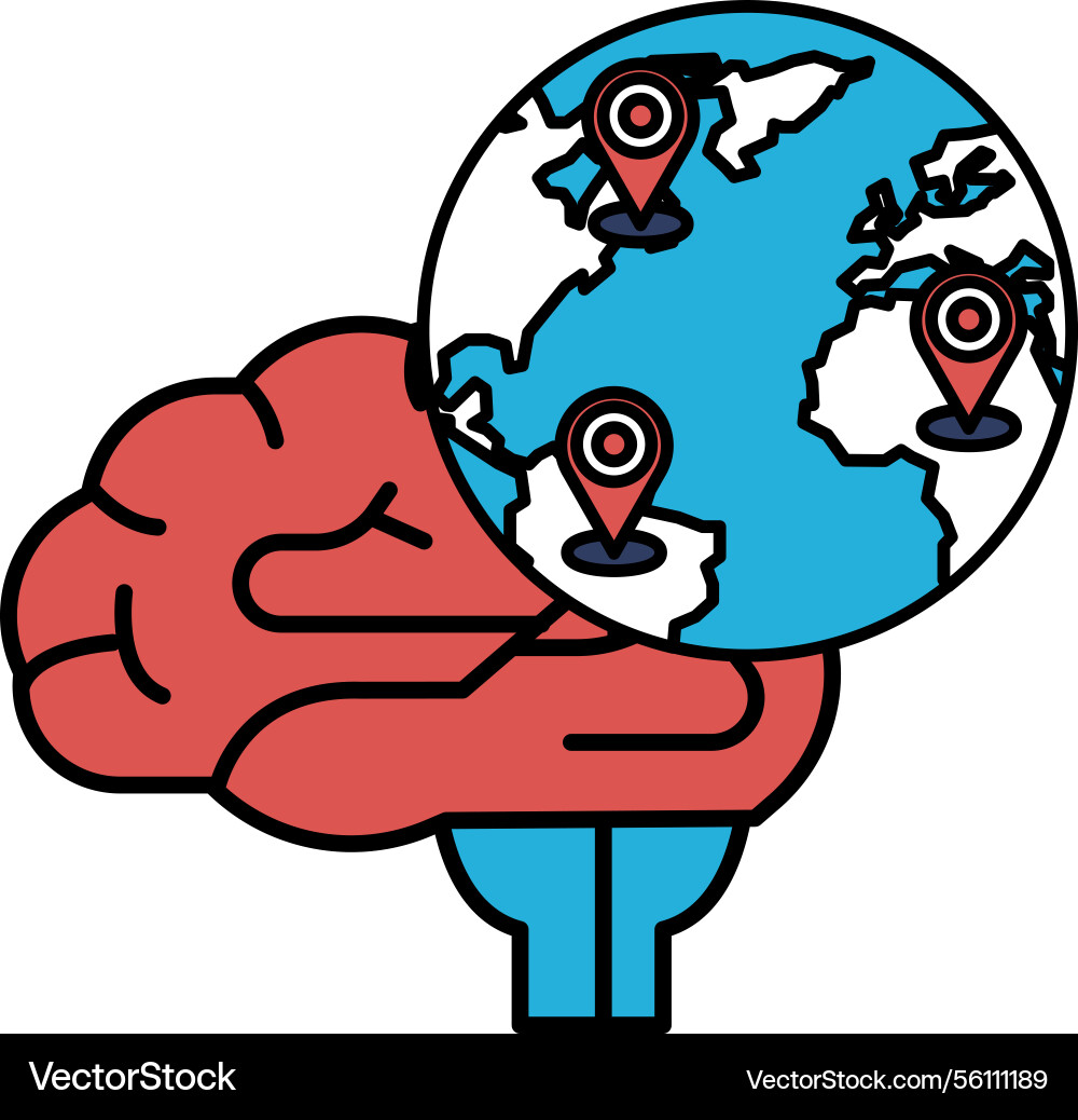 A brain with globe on top Vector Image