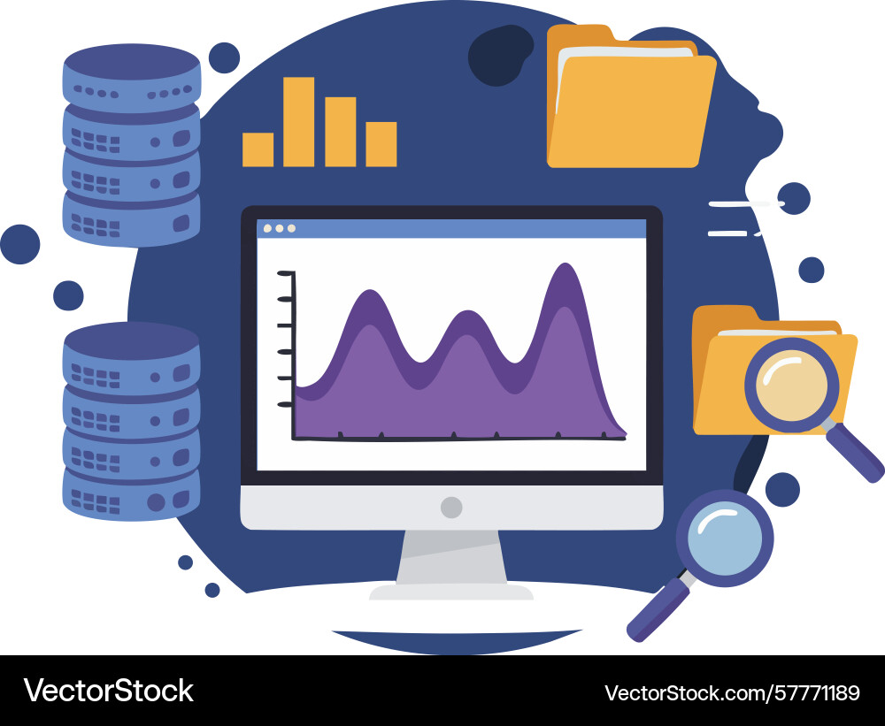 Data analysis computer screen with database Data analysis computer screen with database vector image