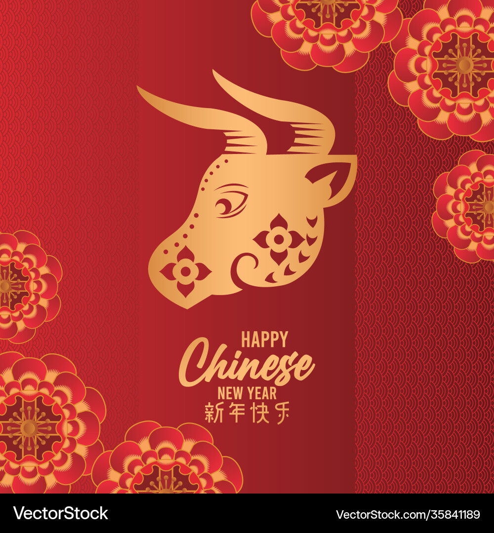 Happy chinese new year card with golden ox head Happy chinese new year card with golden ox head vector image
