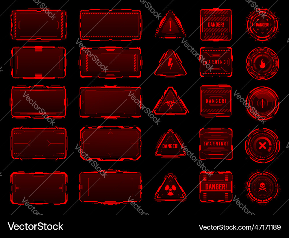 Hud red danger and warning interface frames Hud red danger and warning interface frames vector image