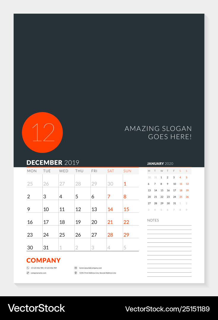 Wall calendar planner template for 2019 year 2 Wall calendar planner template for 2019 year 2 Vector Image