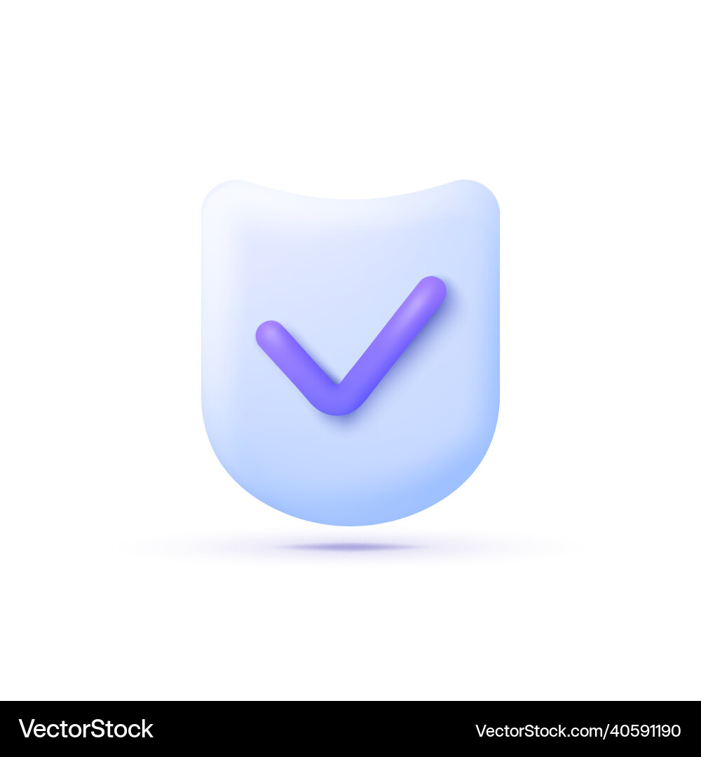 3D Security Shield with Checkmark Vector Image
