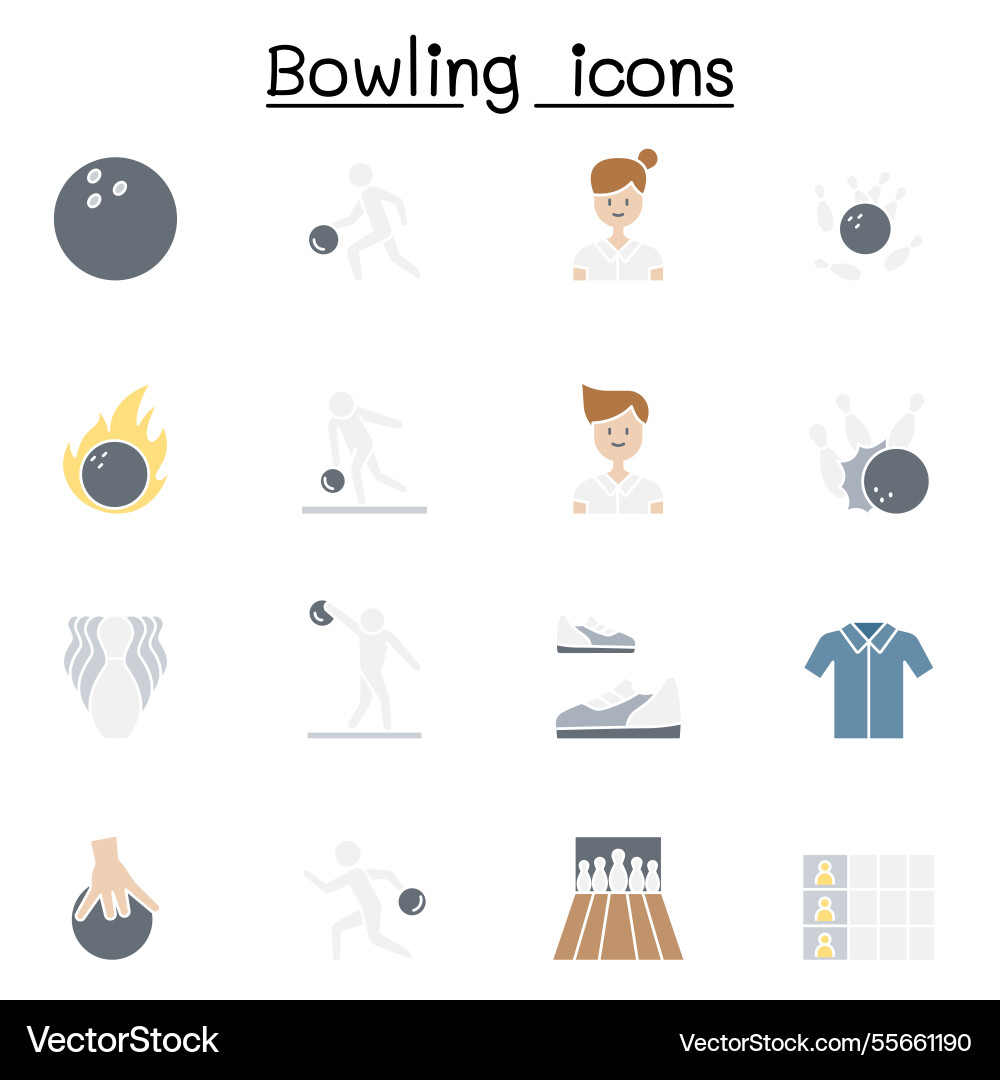 Bowling icon set in flat color style Vector Image