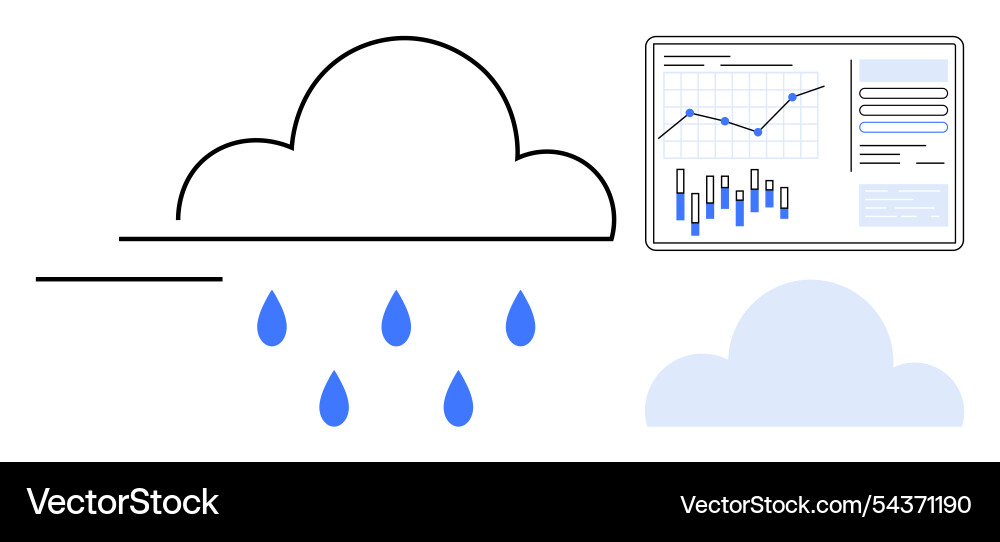 Cloud with raindrops and data analytics chart Cloud with raindrops and data analytics chart vector image