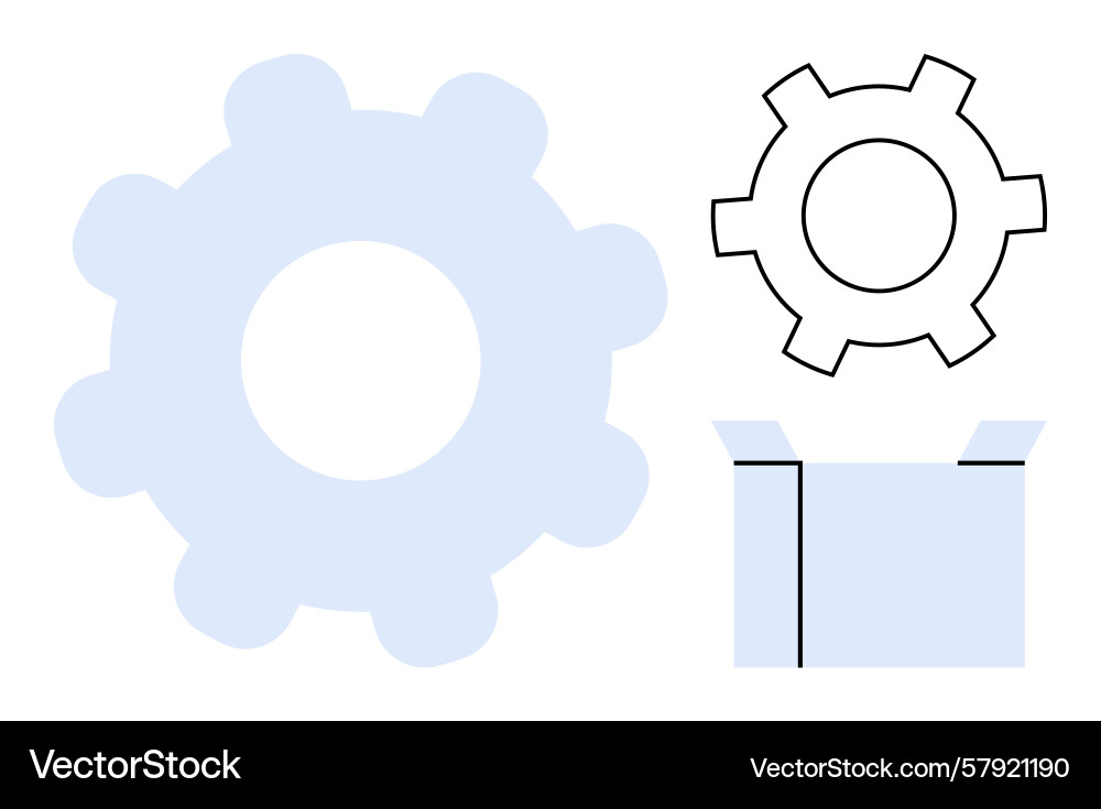 Gear components and open box representing Gear components and open box representing Vector Image