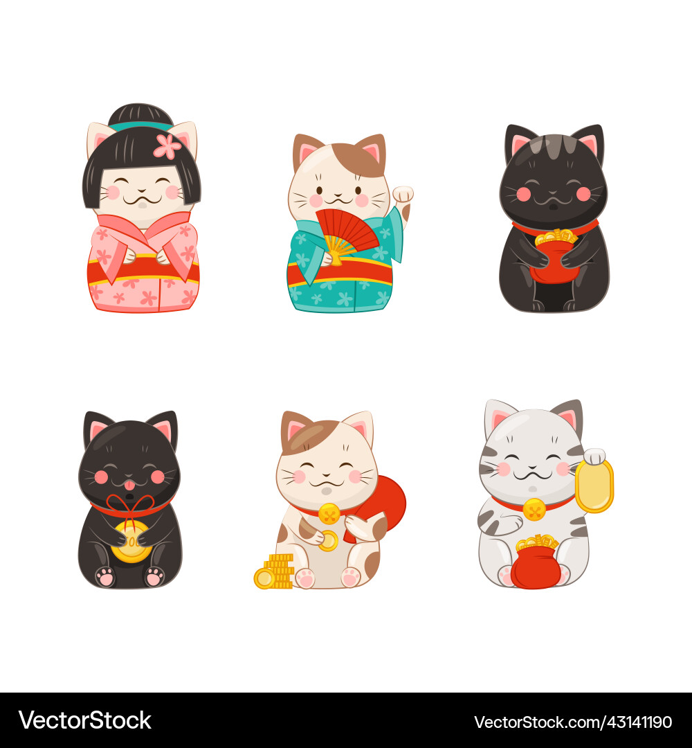 Maneki neko japanese Katzen gesetzt Symbol des Glücks Maneki neko japanese Katzen gesetzt Symbol des Glücks vektorbild
