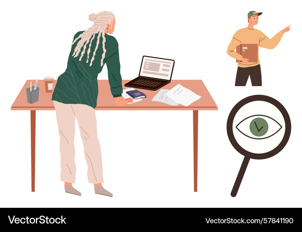 Professional managing tasks at desk while Vector Image