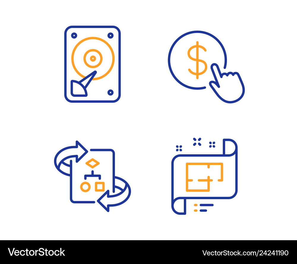 Technical algorithm buy currency and hdd icons Technical algorithm buy currency and hdd icons vector image