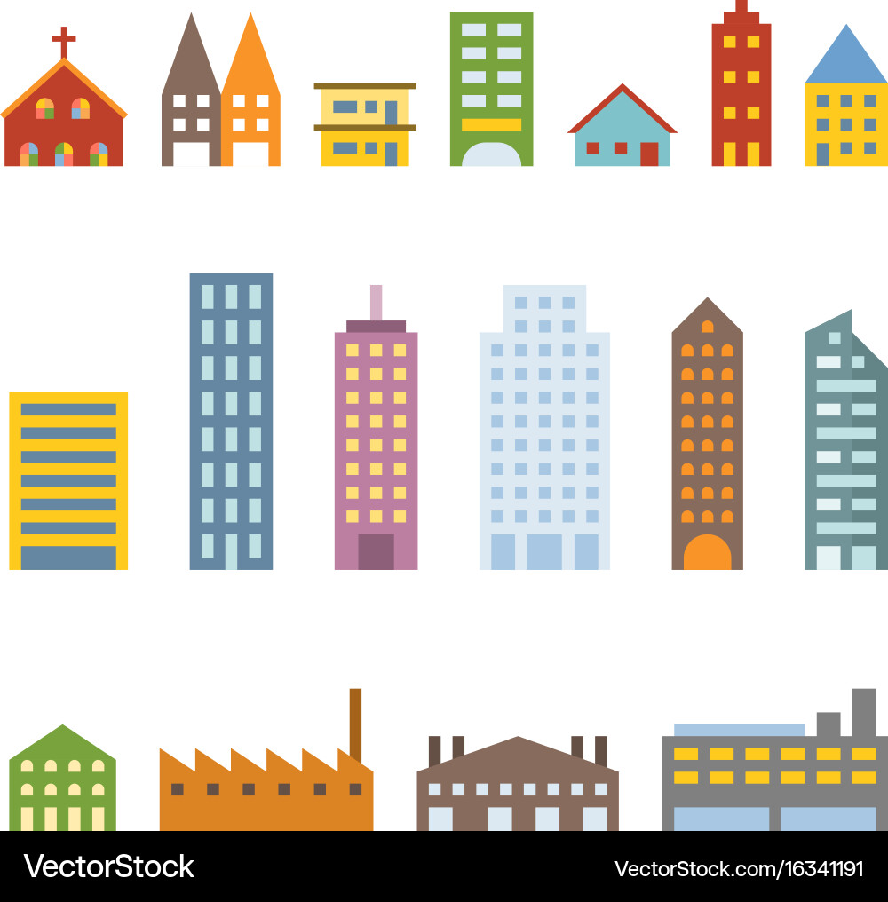 Building Icon Set - Flat Style vector image