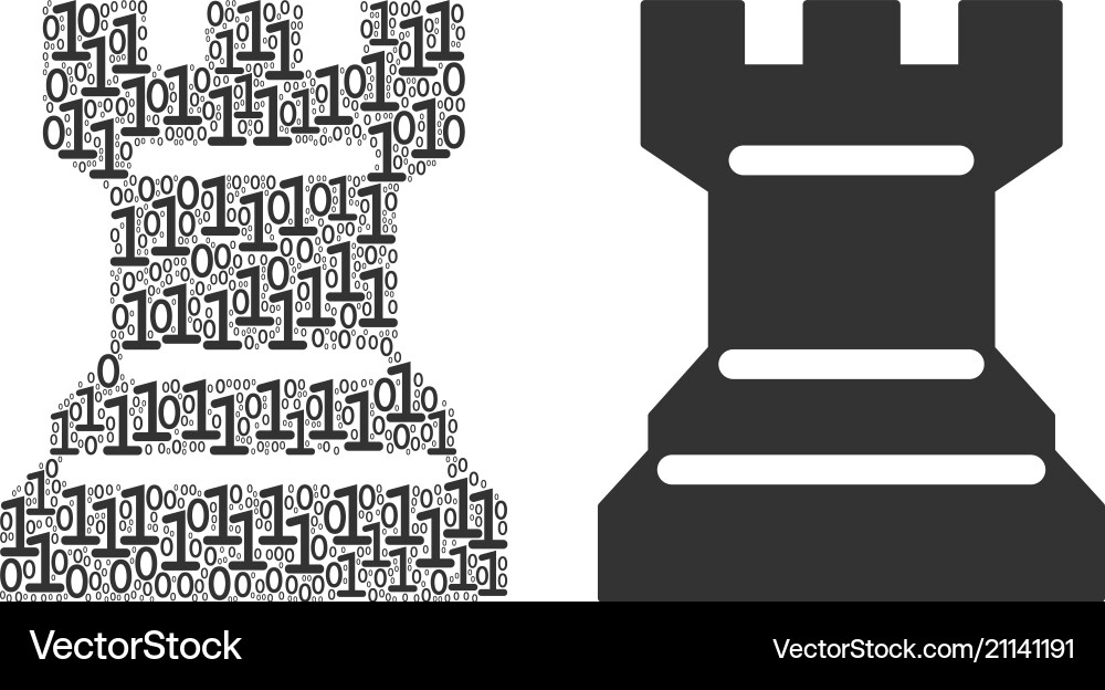 Chess tower collage of binary digits vector image
