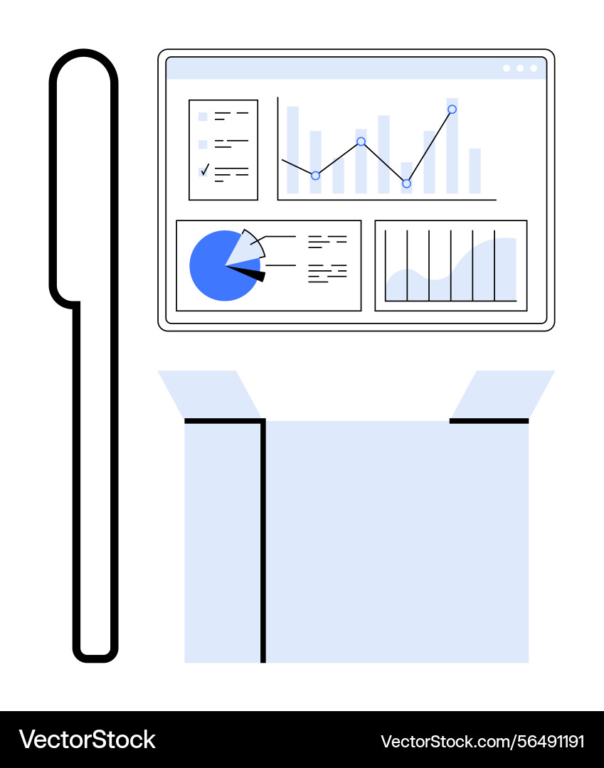 Data trends analyzed on screen with open box Data trends analyzed on screen with open box vector image