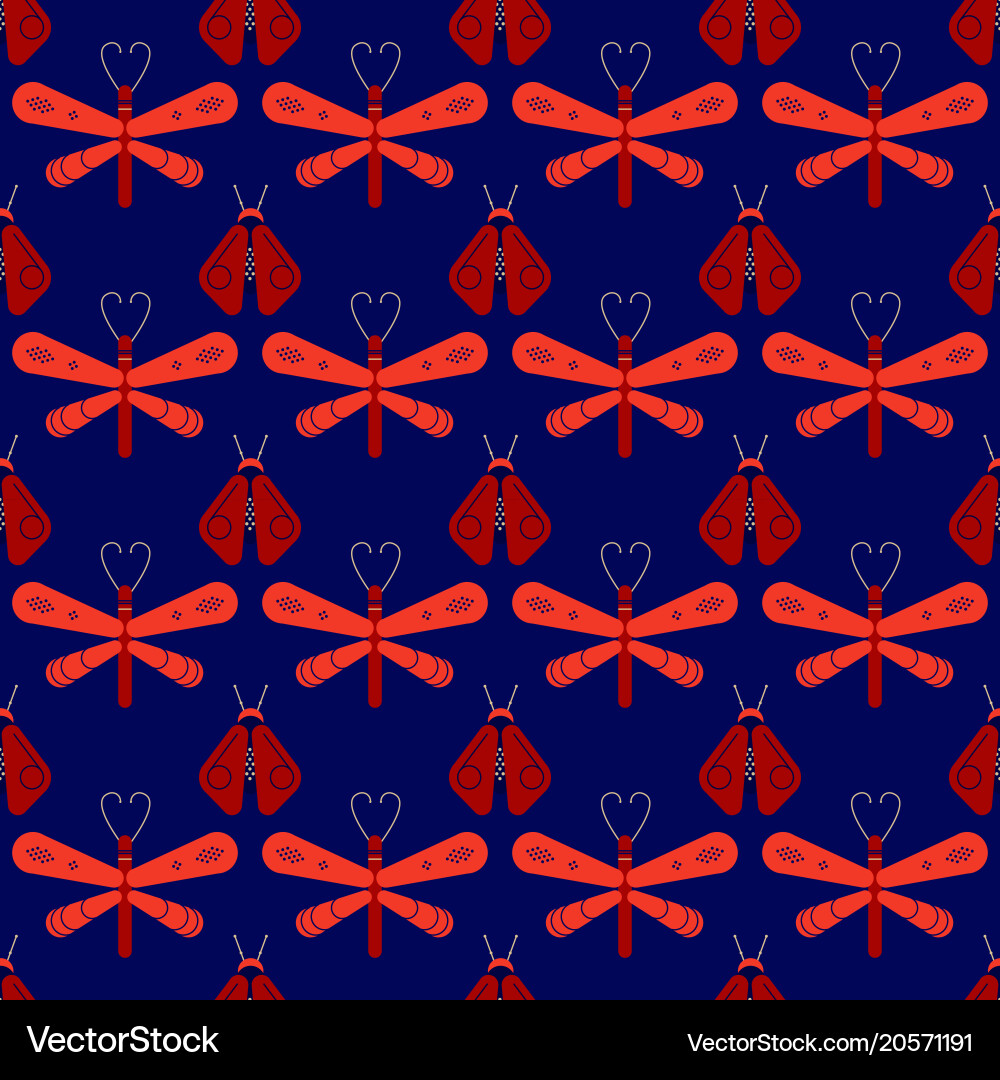 Firefly and dragonfly seamless pattern Vector Image