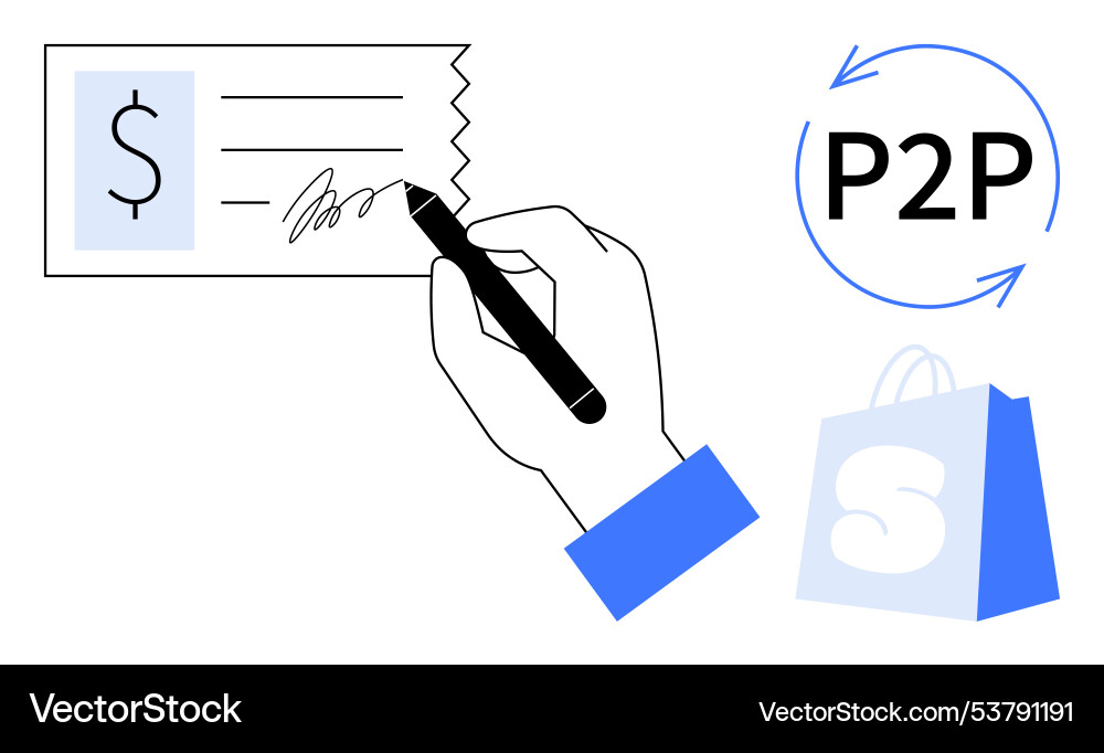 Hand signing document with shopping and peer-to Vector Image