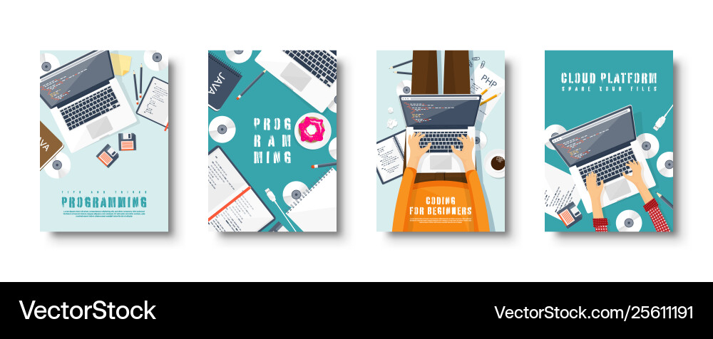 Programming coding flat style covers set Programming coding flat style covers set vector image