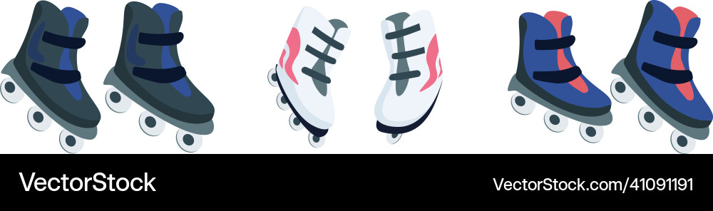 Roller skates flat color objects set Vector Image