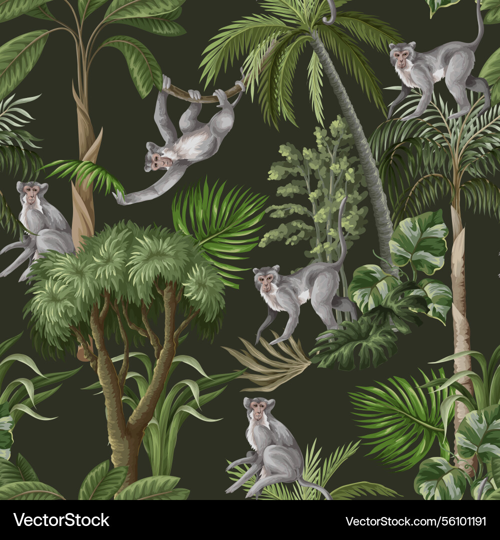 Seamless pattern with monkeys and jungle trees Seamless pattern with monkeys and jungle trees vector image