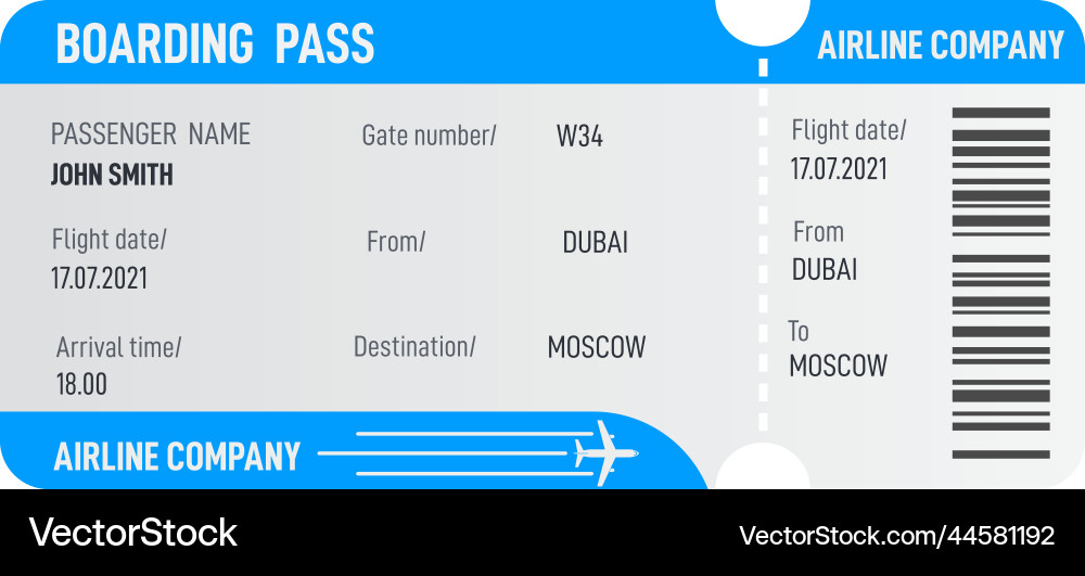 Airplane ticket template boarding pass airline Vector Image