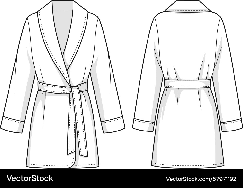 Bathrobe shown from two views front and back line Vector Image