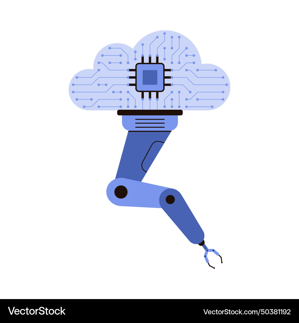Cloud with circuit and mechanic robotic arm smart Cloud with circuit and mechanic robotic arm smart Vector Image