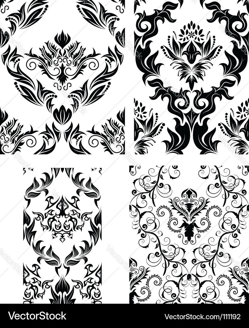 Damask patterns set vector image