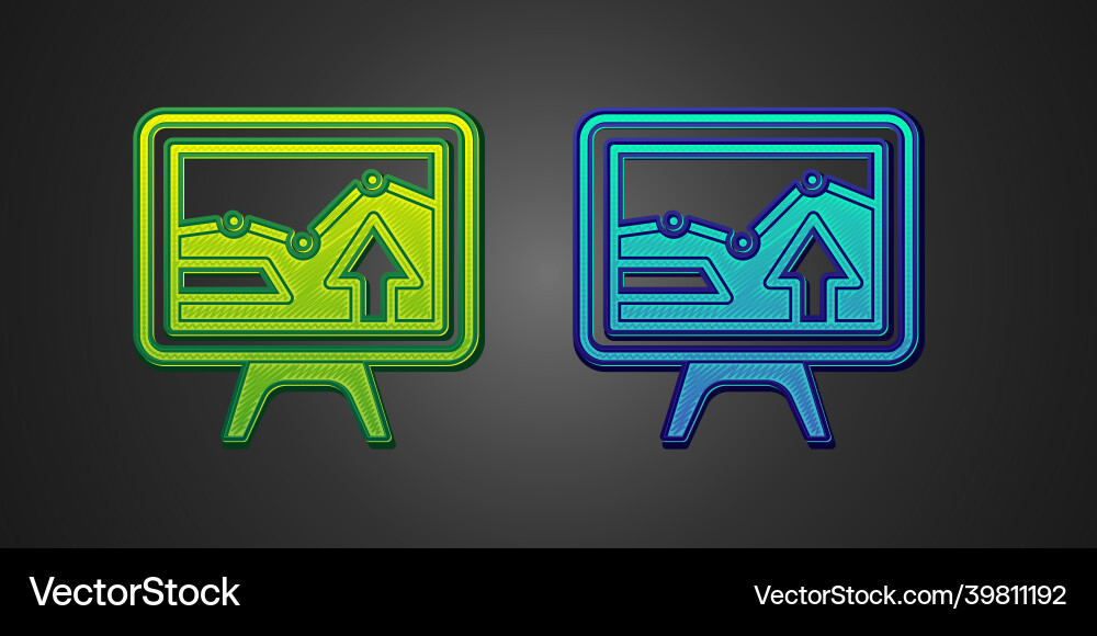 Green and blue computer monitor with graph chart Green and blue computer monitor with graph chart Vector Image