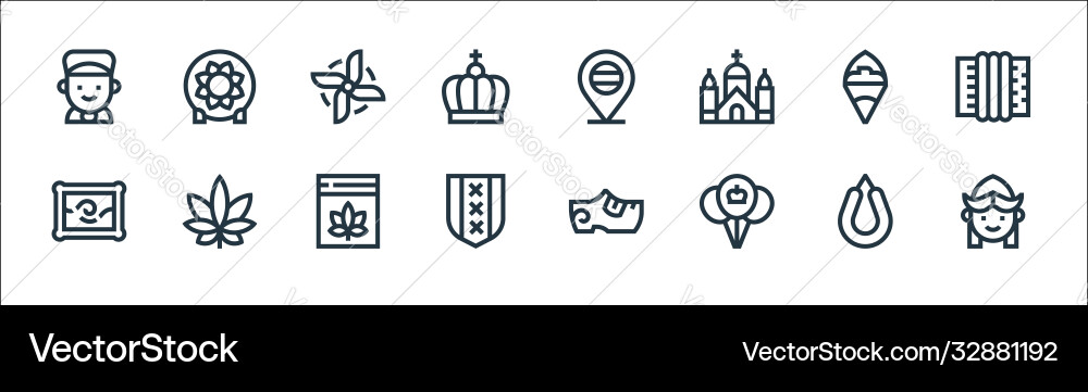 Holland line icons linear set quality Vector Image