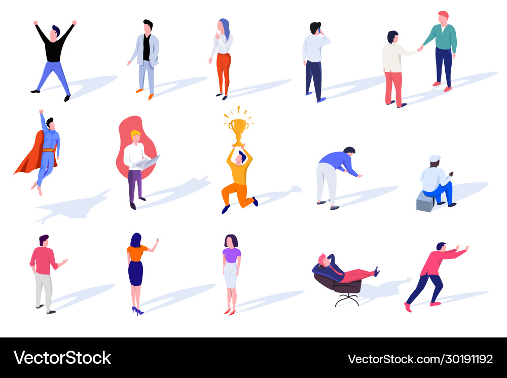 Set isometric characters engaged in various Vector Image