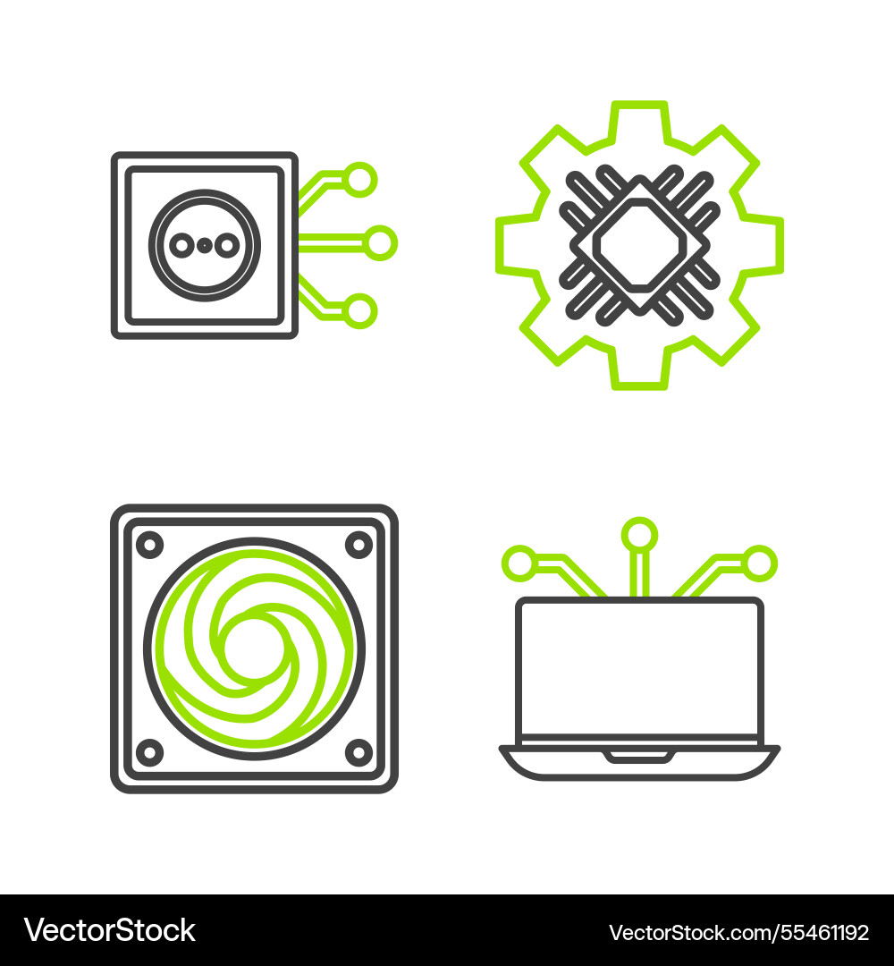 Set line laptop computer cooler processor Set line laptop computer cooler processor vector image