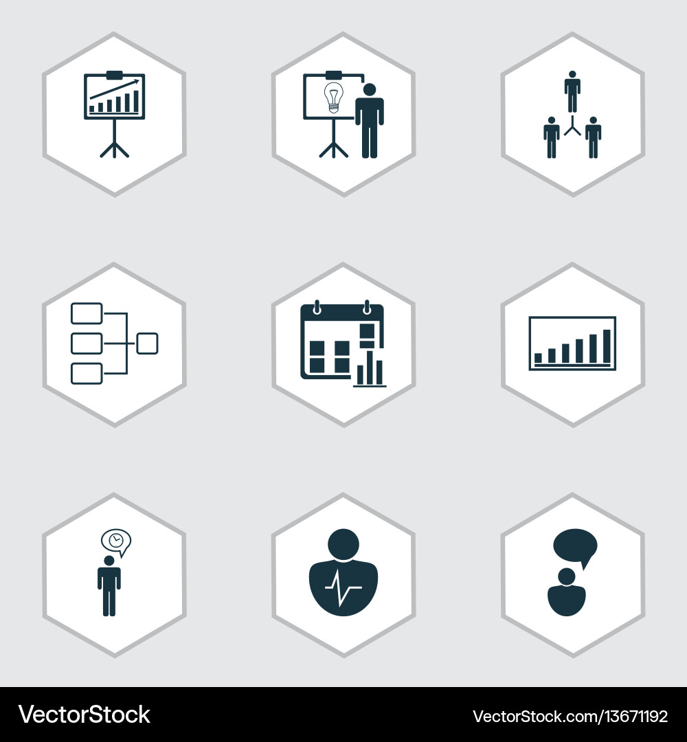Set of 9 management icons includes report Set of 9 management icons includes report vector image