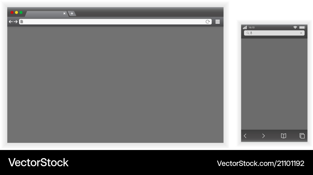 Set of dark browser interface on laptop and phone Set of dark browser interface on laptop and phone vector image