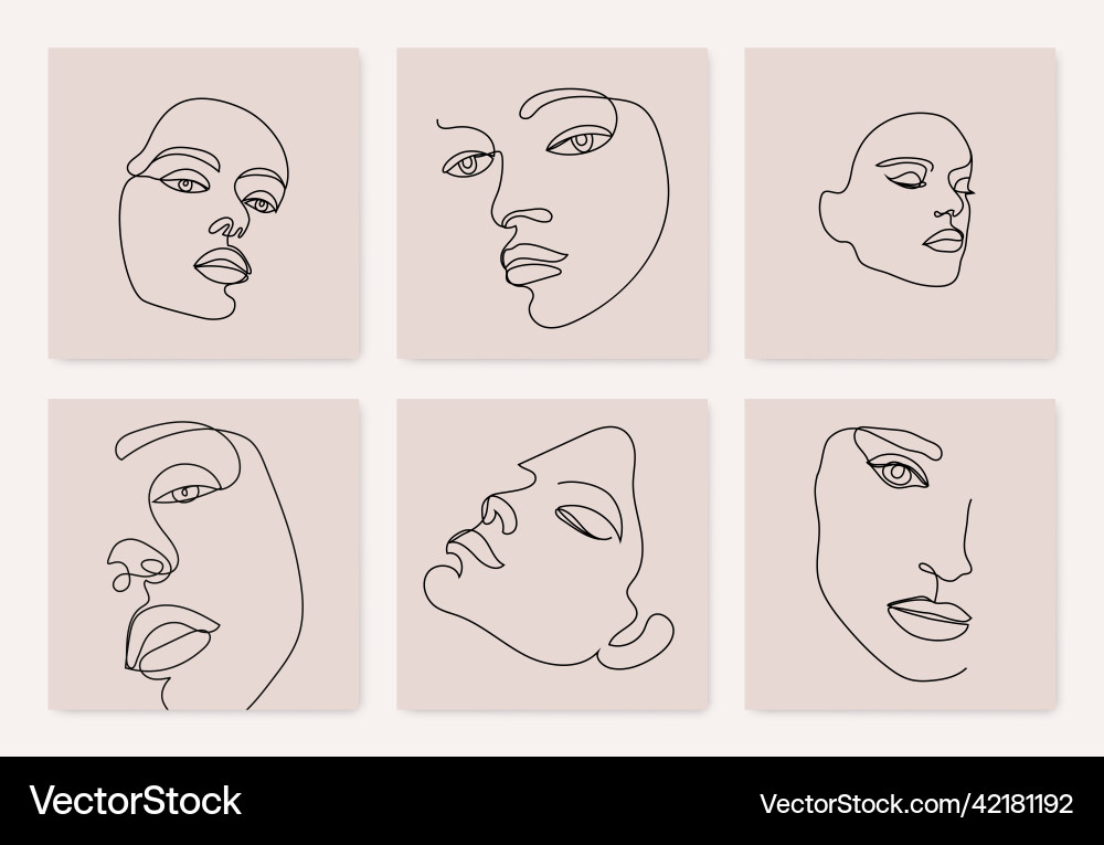 Set of one line art portraits continuous Set of one line art portraits continuous vector image
